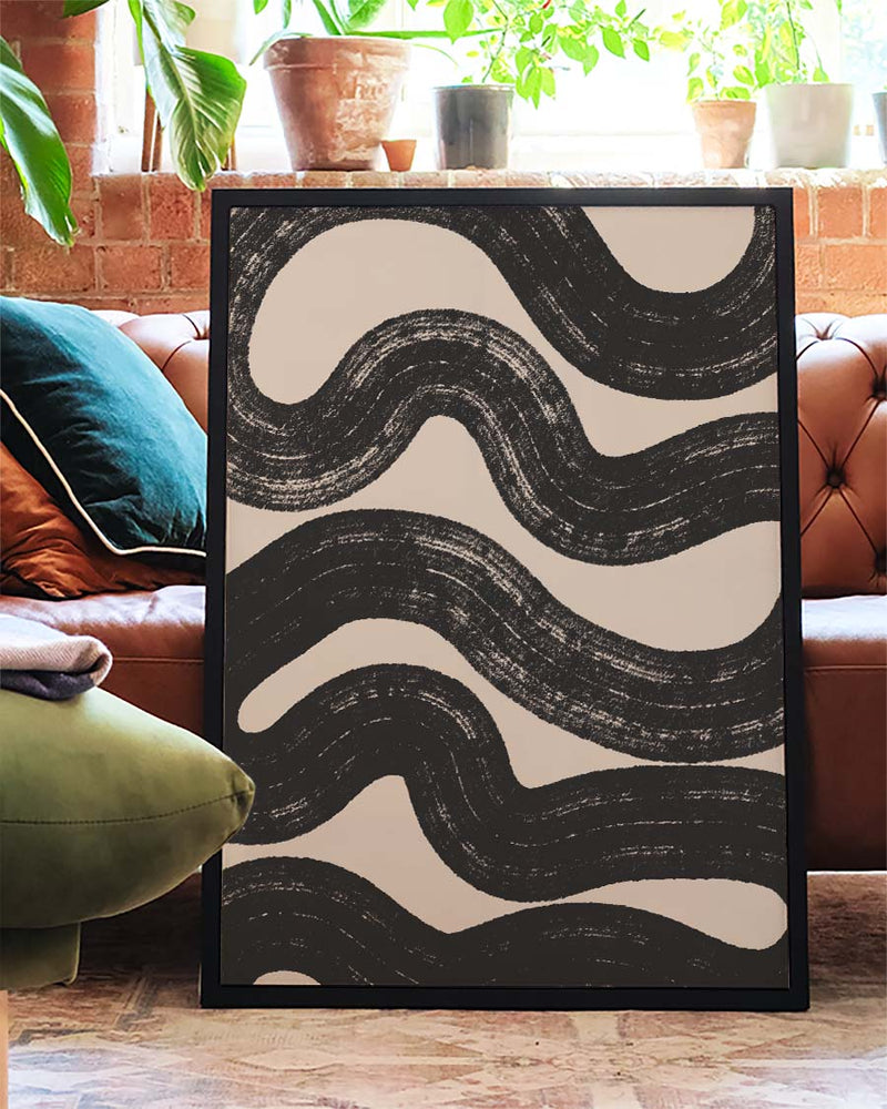 Schwarz Weiß Wellenmuster Poster – Black Wave Pattern