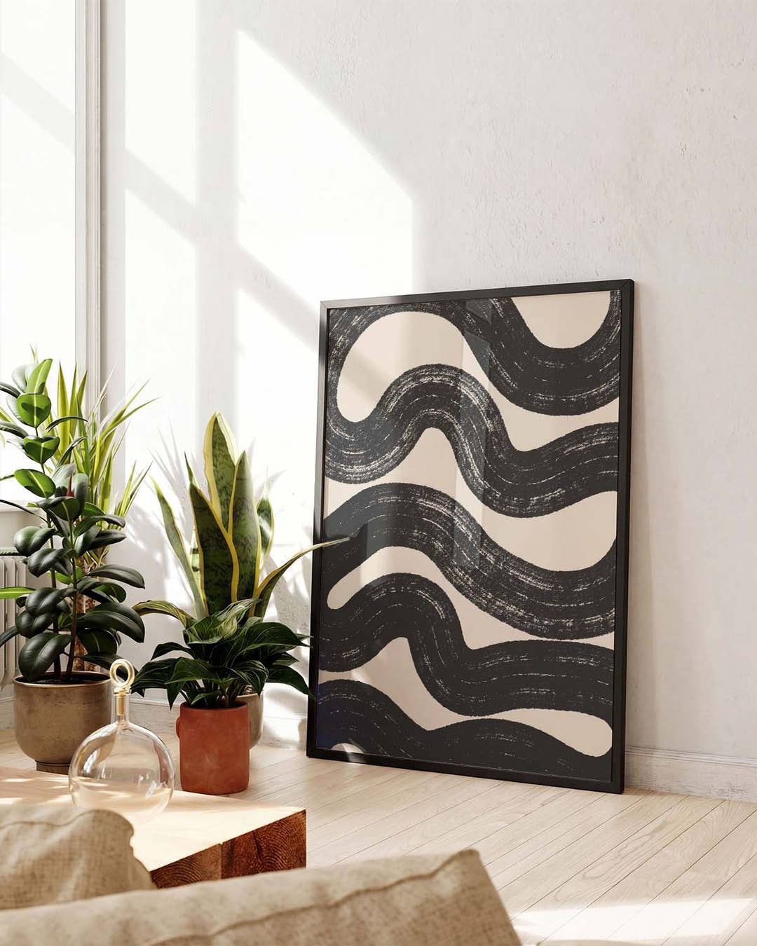 Schwarz Weiß Wellenmuster Poster – Black Wave Pattern