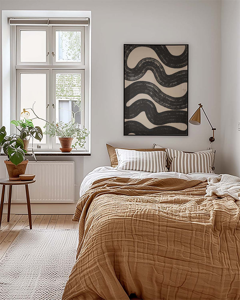 Schwarz Weiß Wellenmuster Poster – Black Wave Pattern