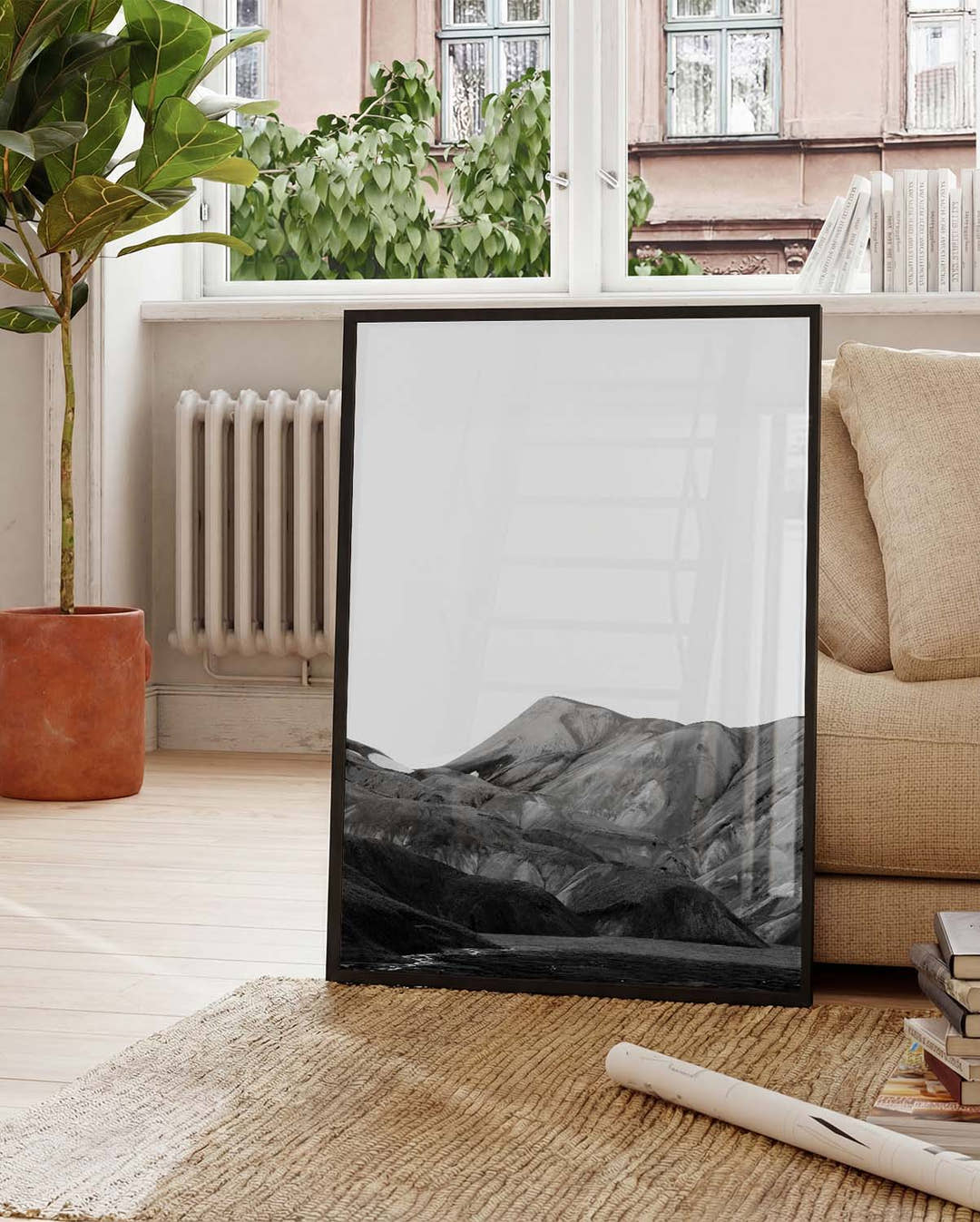 Schwarz Weiß Berglandschaft Poster – Black White Mountain Landscape