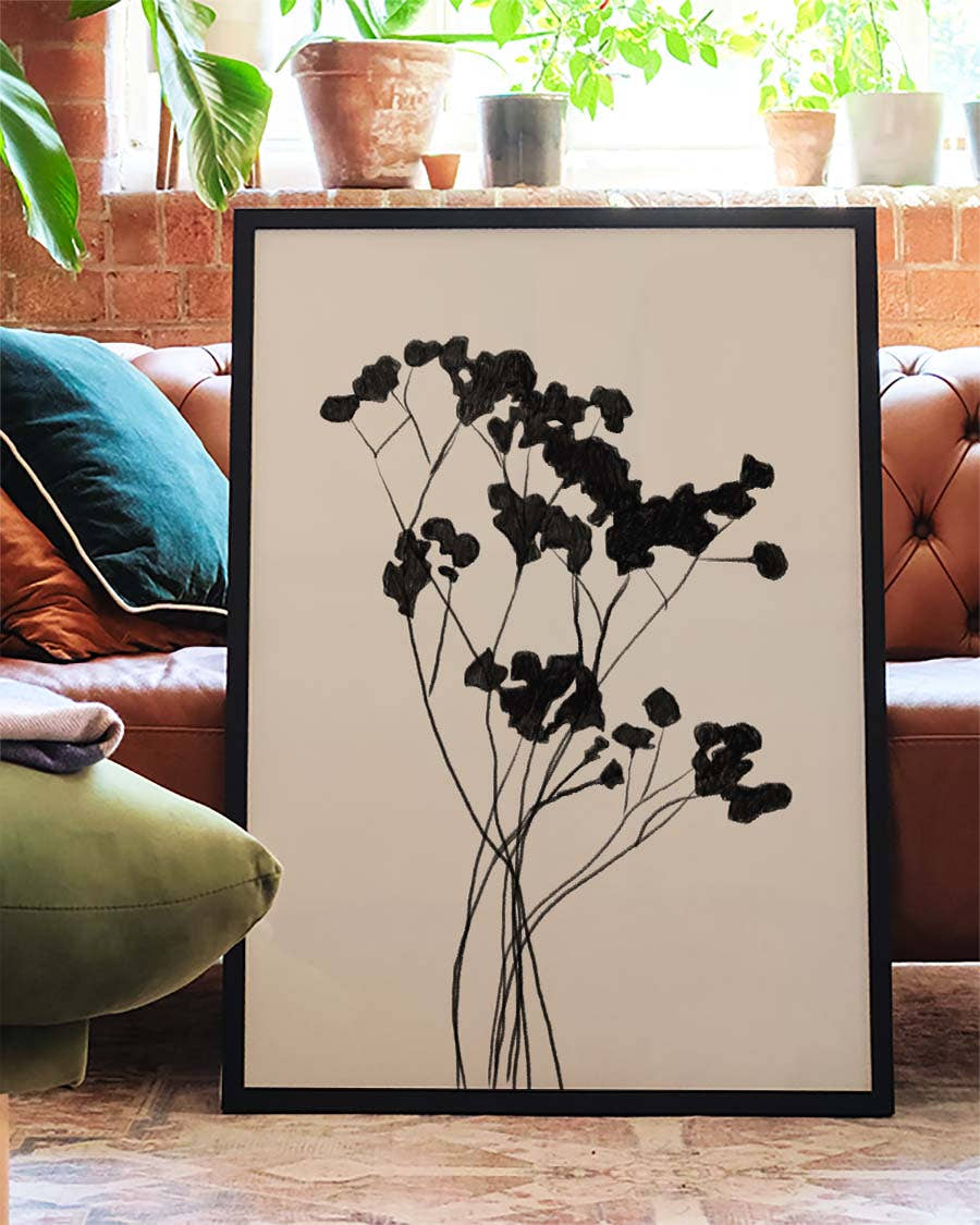 Schwarzes Wildblumen Poster – Black Wildflowers Silhouette
