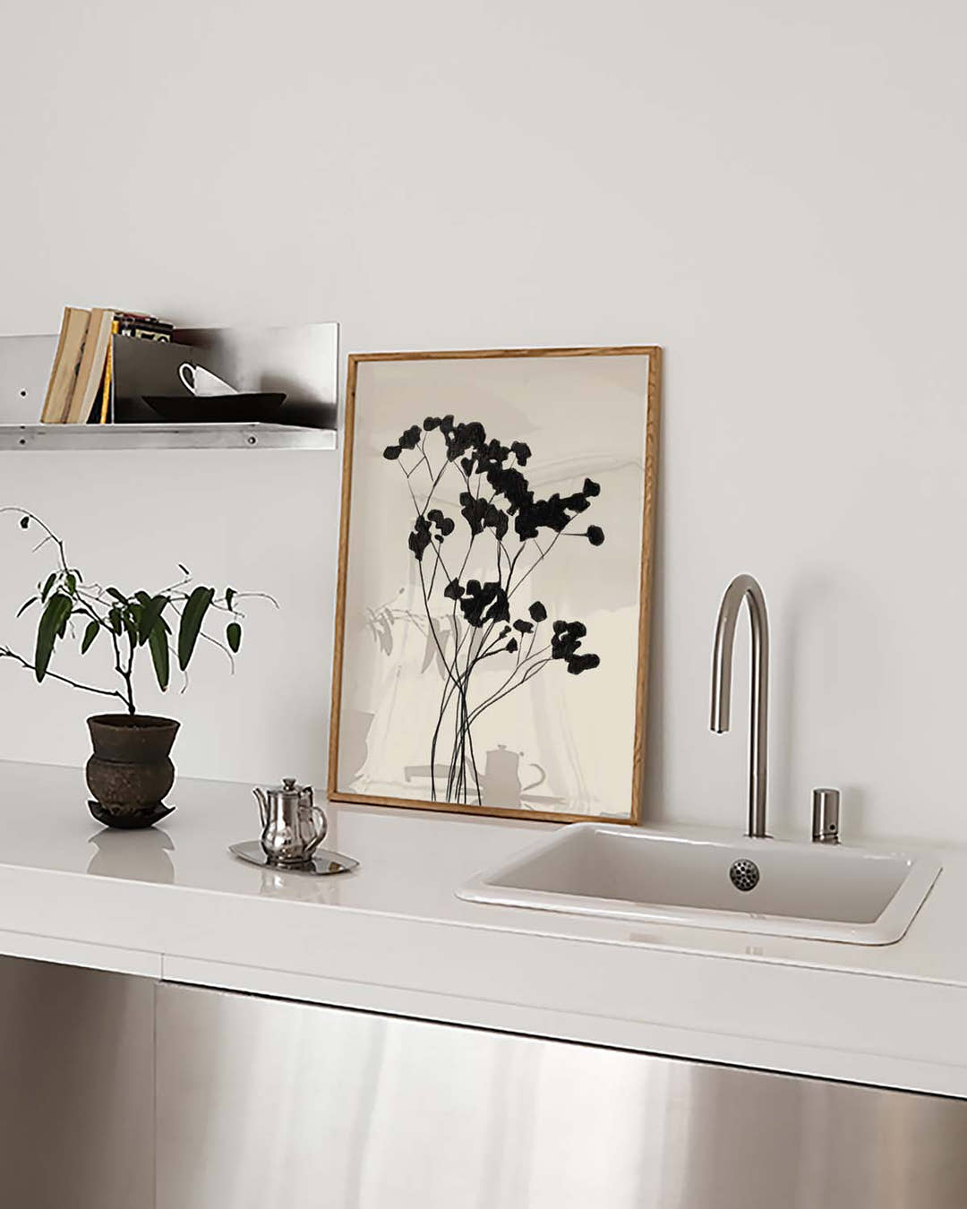 Schwarzes Wildblumen Poster – Black Wildflowers Silhouette