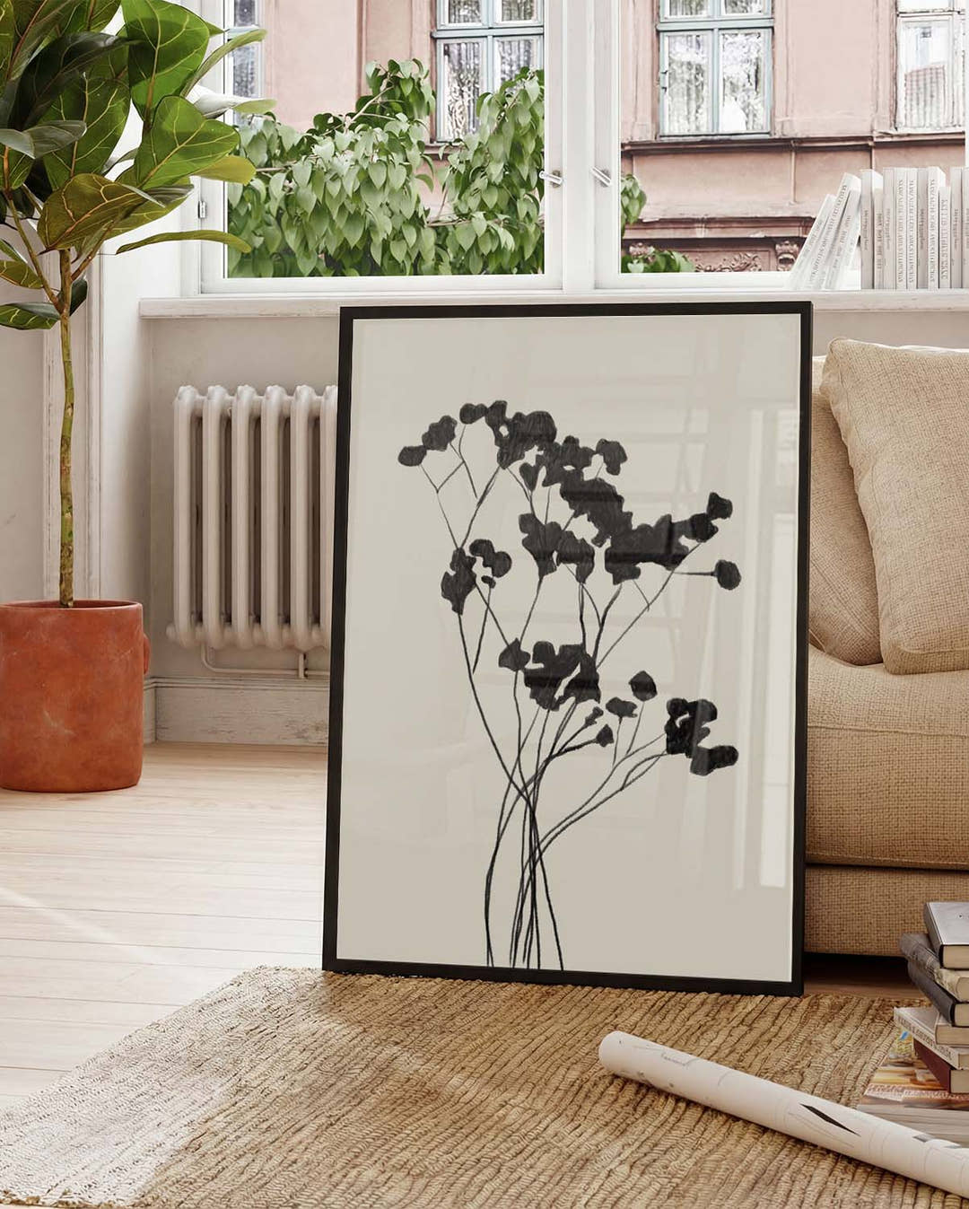 Schwarzes Wildblumen Poster – Black Wildflowers Silhouette