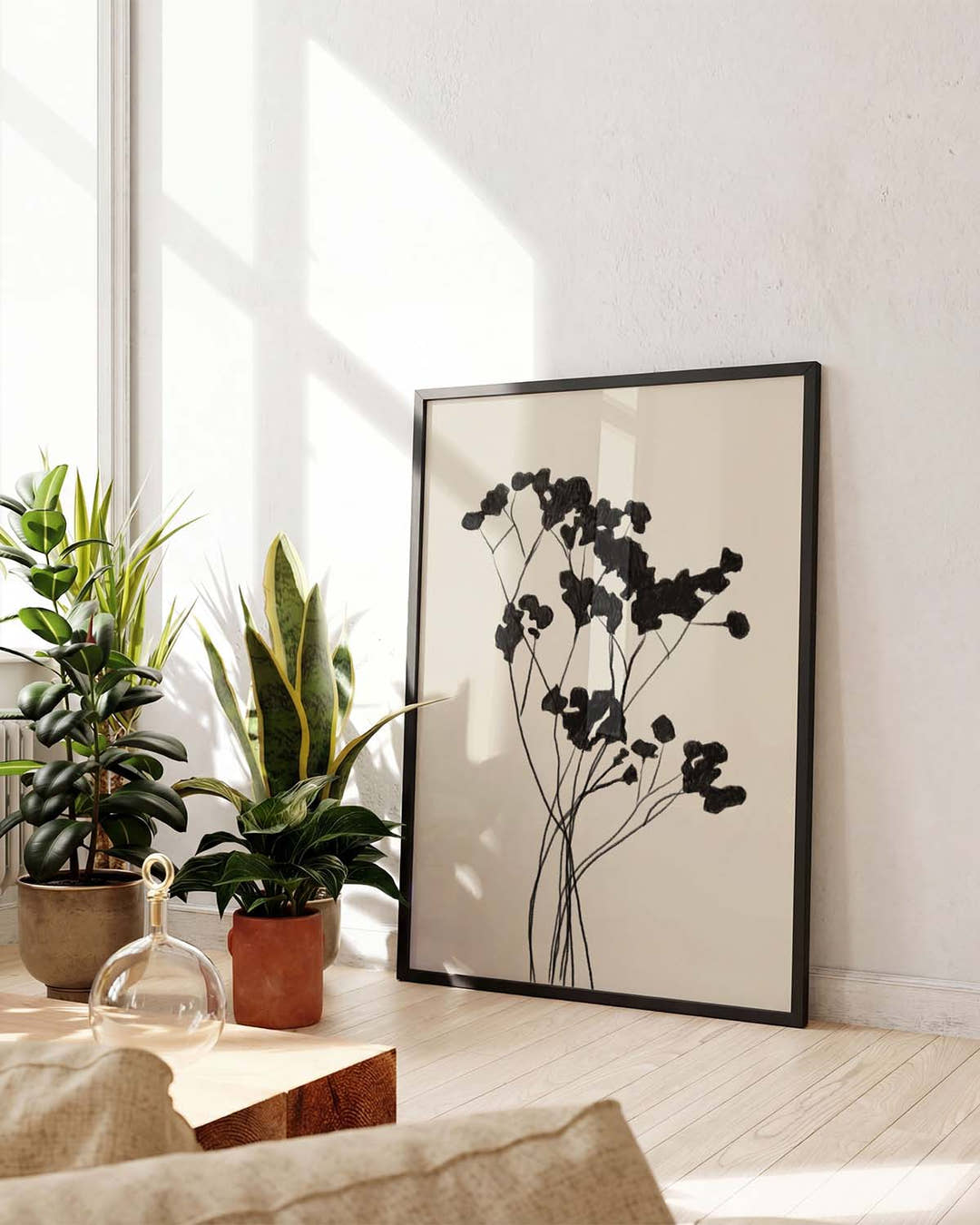 Schwarzes Wildblumen Poster – Black Wildflowers Silhouette