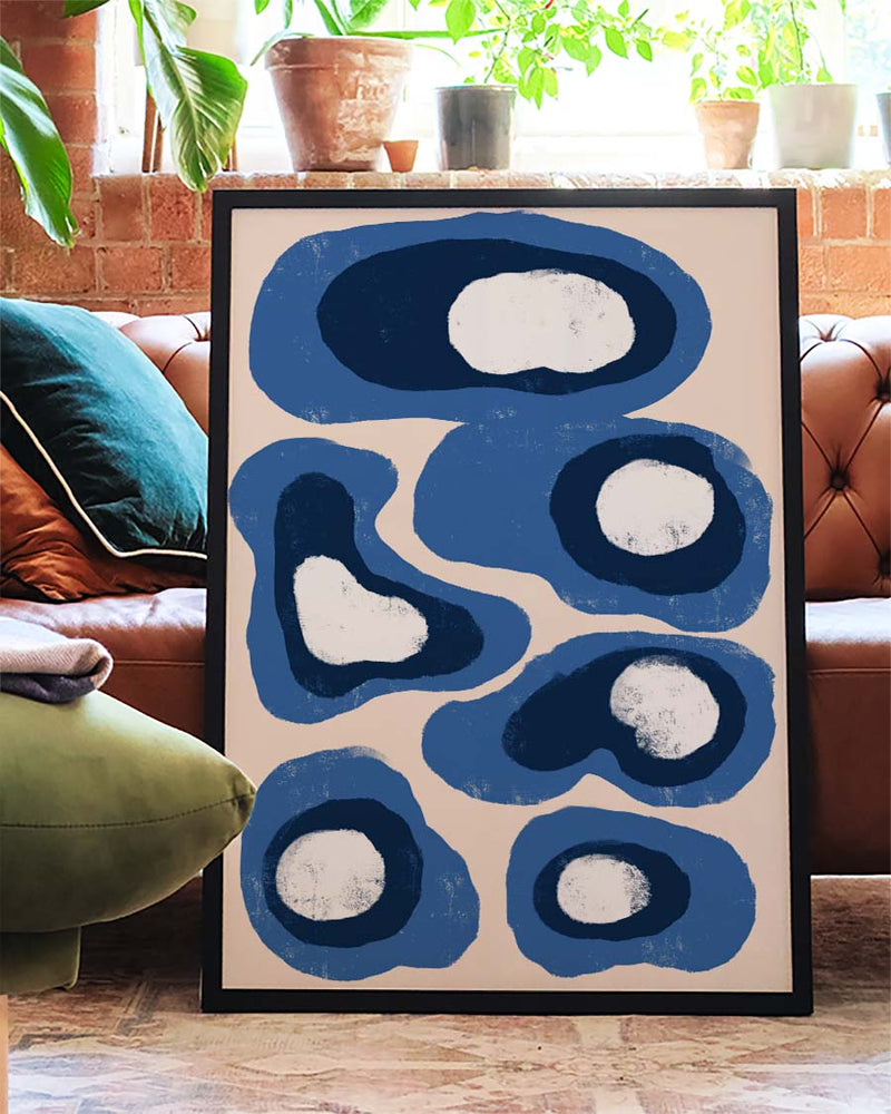 Blaues Abstraktes Formen Poster – Blue Abstract Organic Shapes