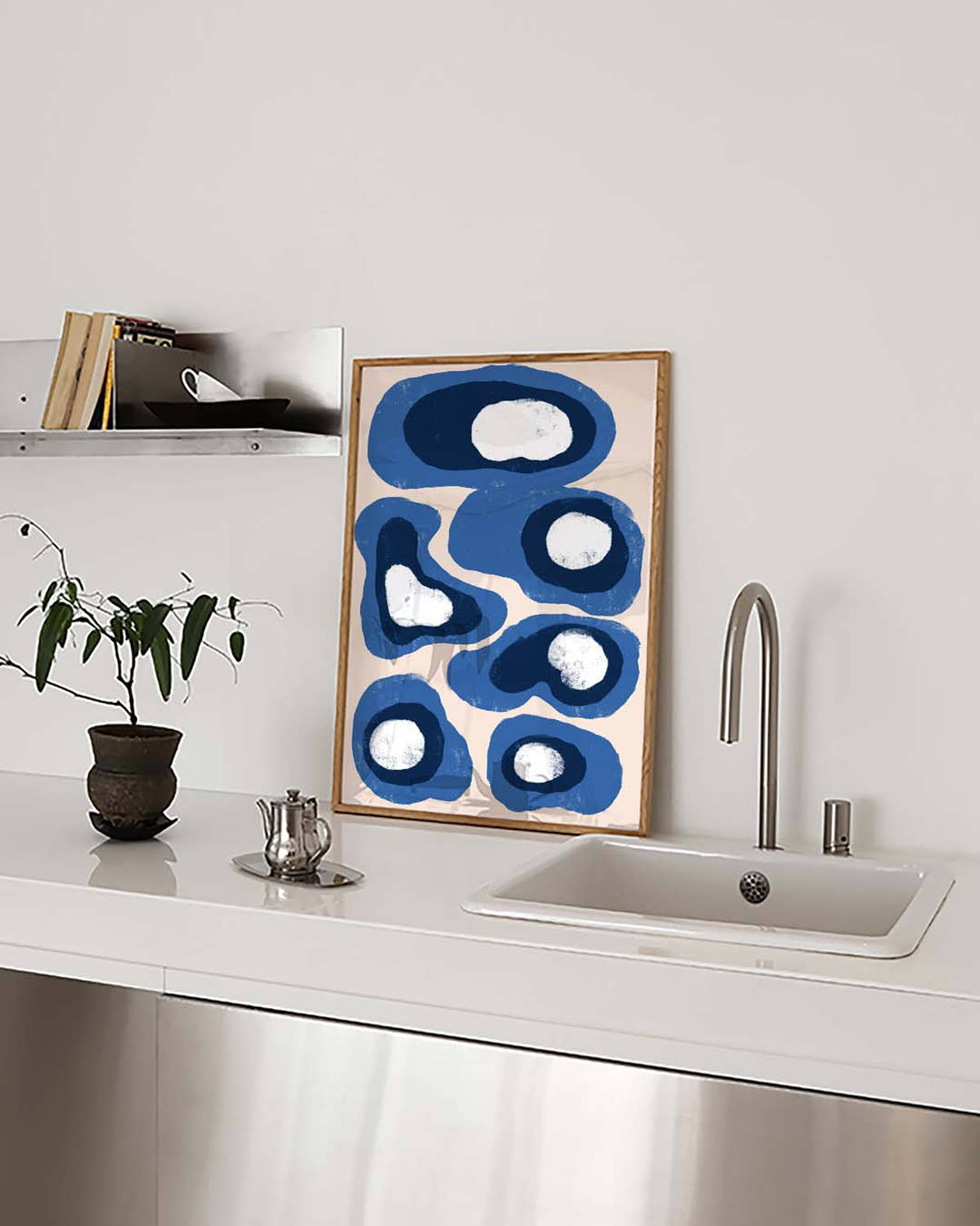 Blaues Abstraktes Formen Poster – Blue Abstract Organic Shapes
