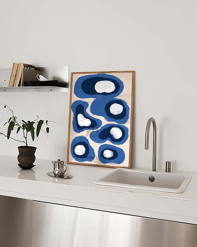 Blaues Abstraktes Formen Poster – Blue Abstract Organic Shapes