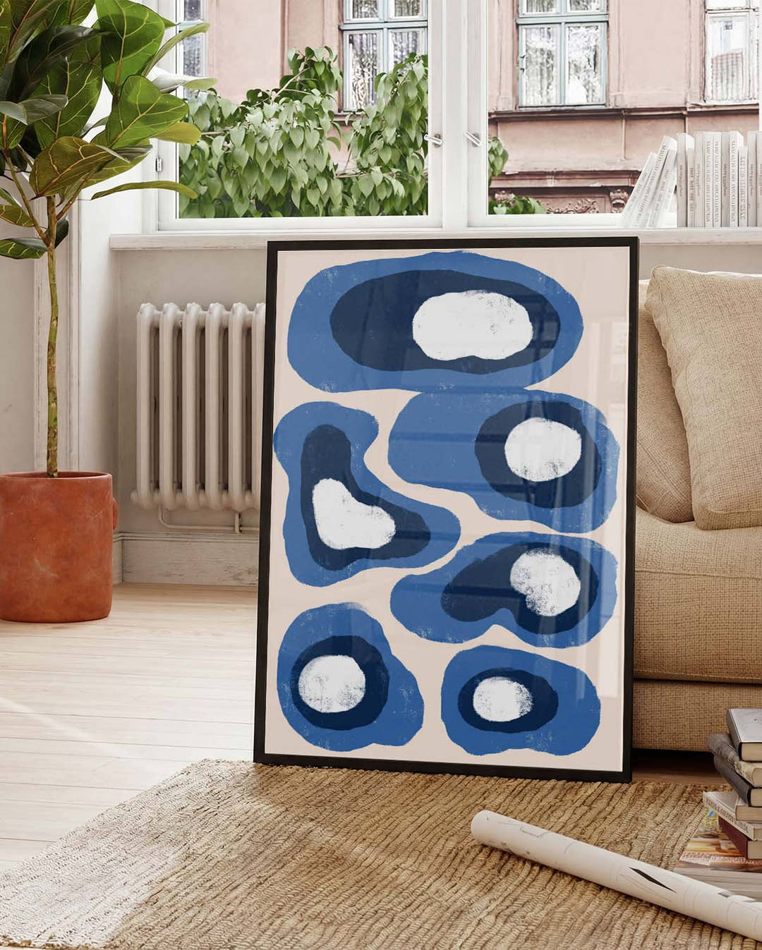 Blaues Abstraktes Formen Poster – Blue Abstract Organic Shapes