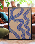 Blaues Wellen Linien Poster – Blue Abstract Wave Lines