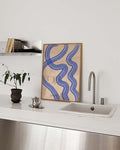 Blaues Wellen Linien Poster – Blue Abstract Wave Lines