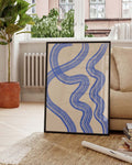 Blaues Wellen Linien Poster – Blue Abstract Wave Lines