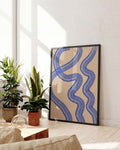 Blaues Wellen Linien Poster – Blue Abstract Wave Lines