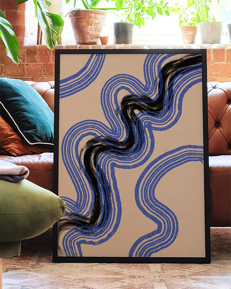 Blau Schwarzes Wellen Poster – Blue Black Wave Abstract