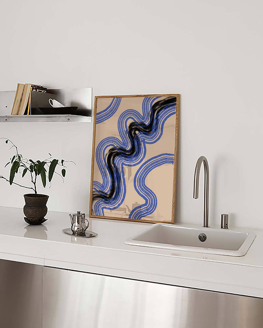 Blau Schwarzes Wellen Poster – Blue Black Wave Abstract