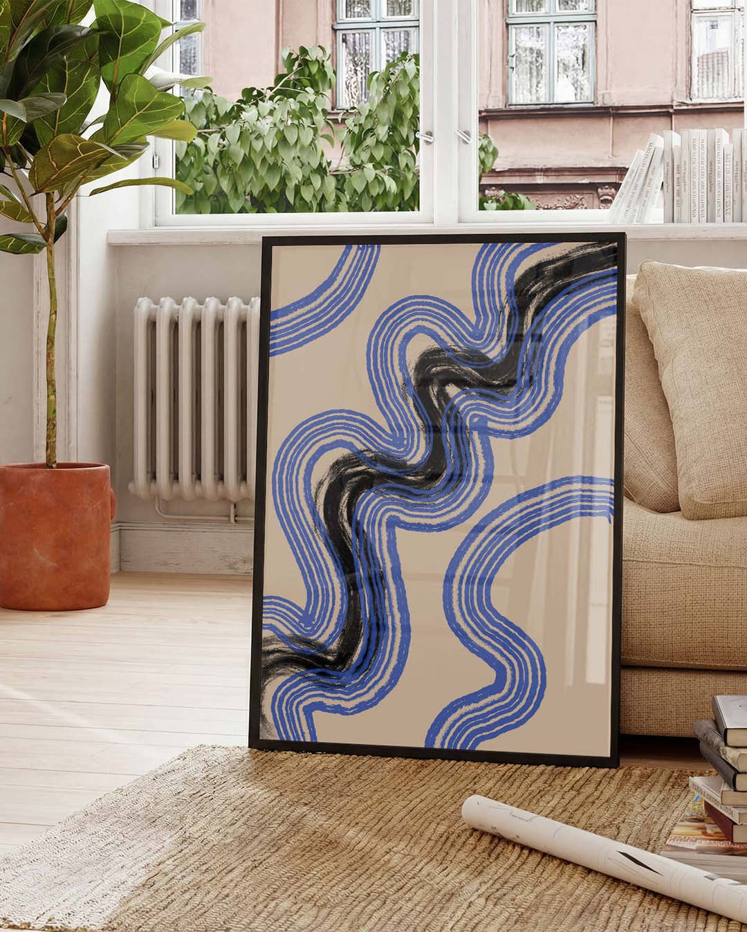 Blau Schwarzes Wellen Poster – Blue Black Wave Abstract