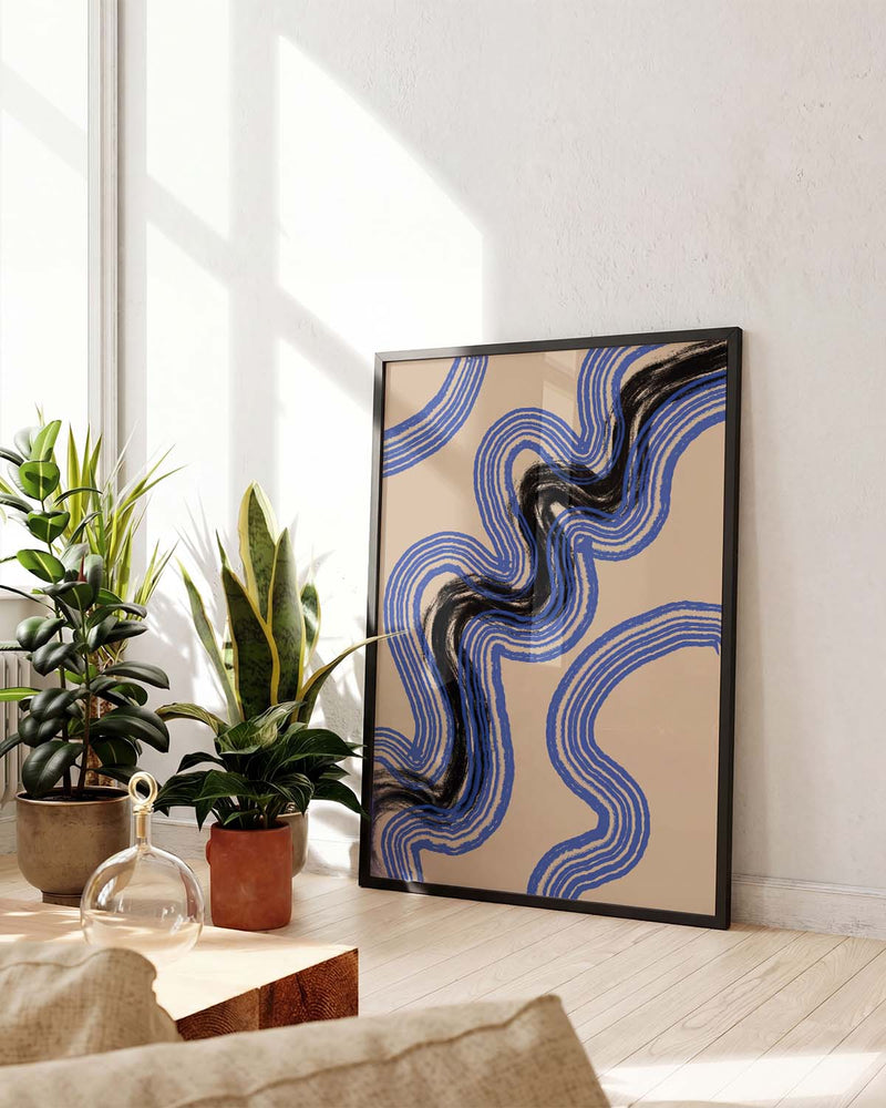Blau Schwarzes Wellen Poster – Blue Black Wave Abstract