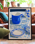 Blaues Kaffee Stillleben Poster – Blue Coffee Table