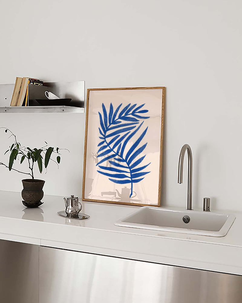 Blaue Palmblatt Poster – Blue Palm Leaf