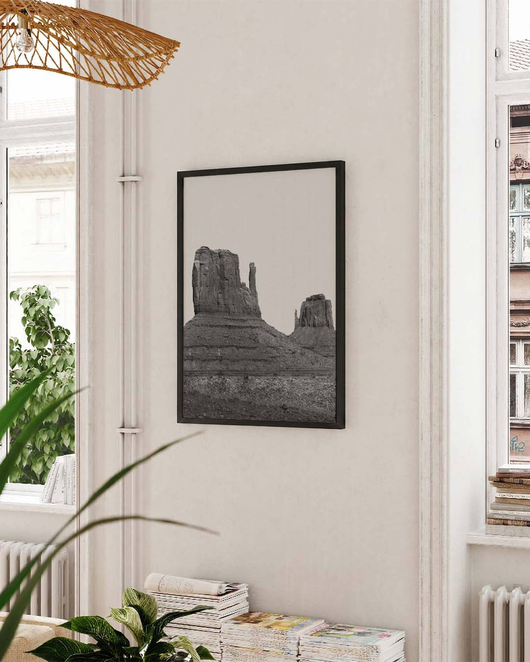 Schwarz Weiß Wüsten Poster – Desert Mountain Black White