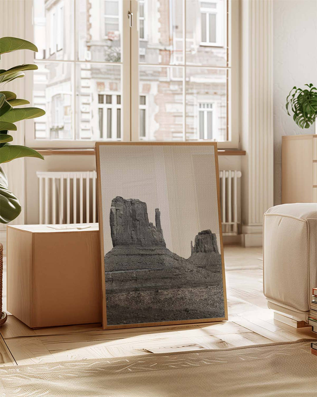 Schwarz Weiß Wüsten Poster – Desert Mountain Black White