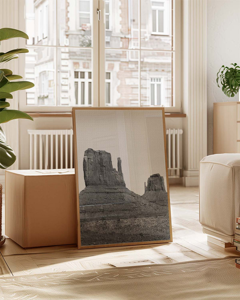 Schwarz Weiß Wüsten Poster – Desert Mountain Black White