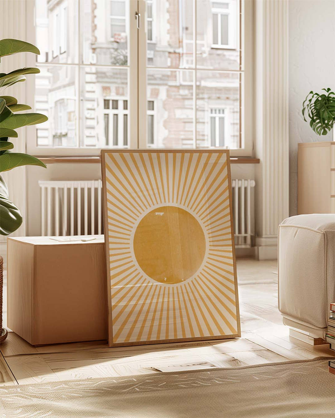 Minimalistisches Sonnen Poster – Golden Sunburst Minimal