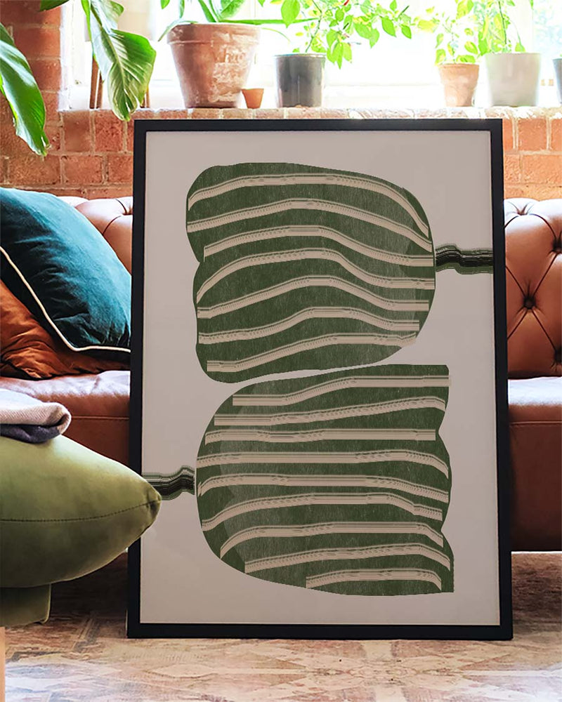 Grünes Gestreiftes Blätter Poster – Green Striped Leaves