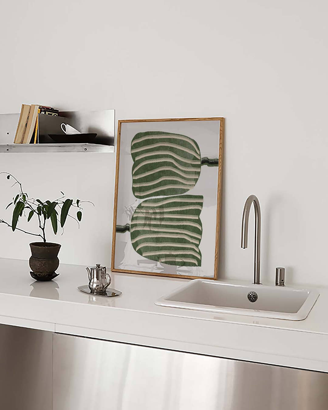 Grünes Gestreiftes Blätter Poster – Green Striped Leaves