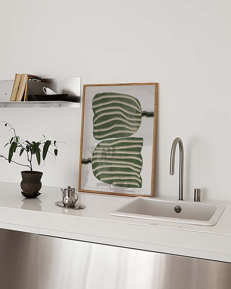 Grünes Gestreiftes Blätter Poster – Green Striped Leaves