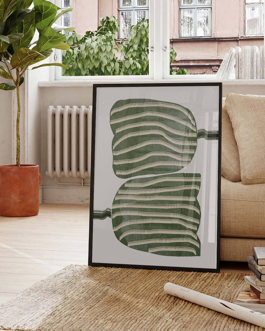 Grünes Gestreiftes Blätter Poster – Green Striped Leaves
