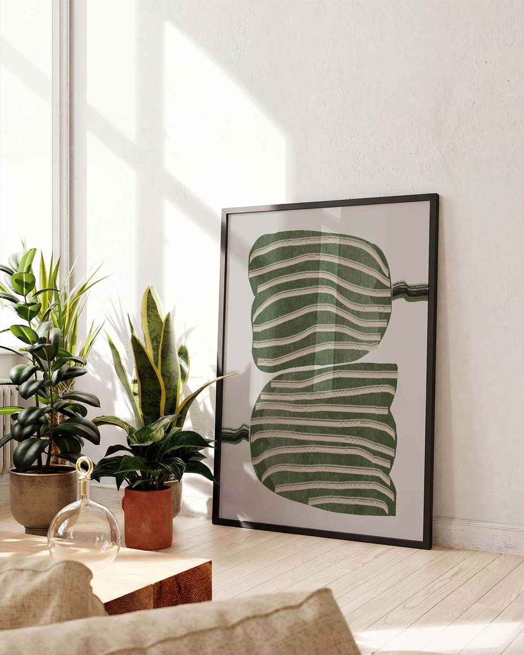Grünes Gestreiftes Blätter Poster – Green Striped Leaves