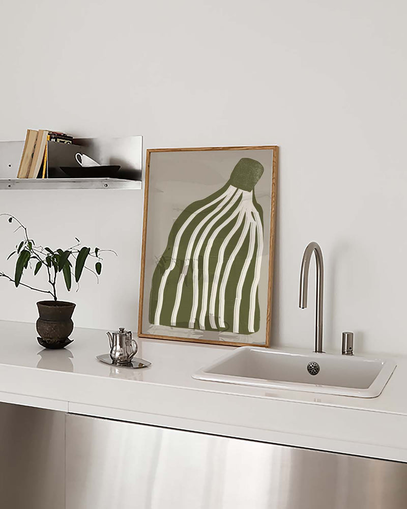 Grünes Gestreiftes Vasen Poster – Green Striped Vas