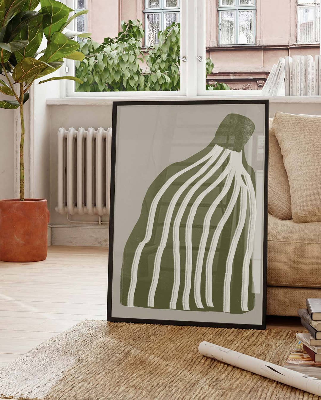 Grünes Gestreiftes Vasen Poster – Green Striped Vas