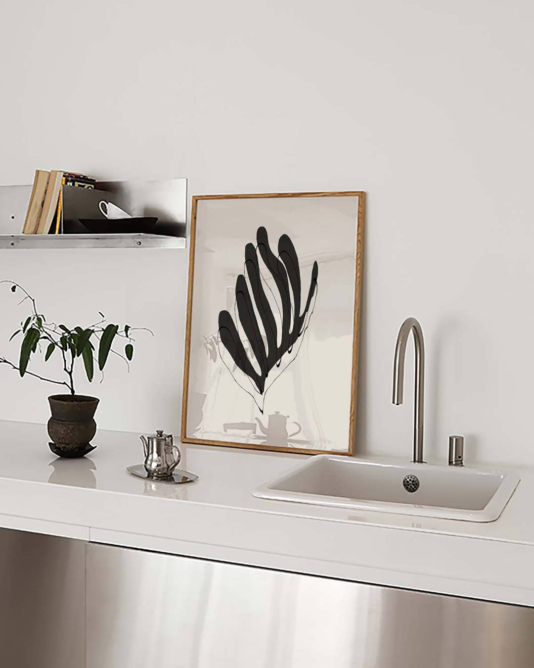 Minimalistisches Blatt Poster – Minimal Black Leaf
