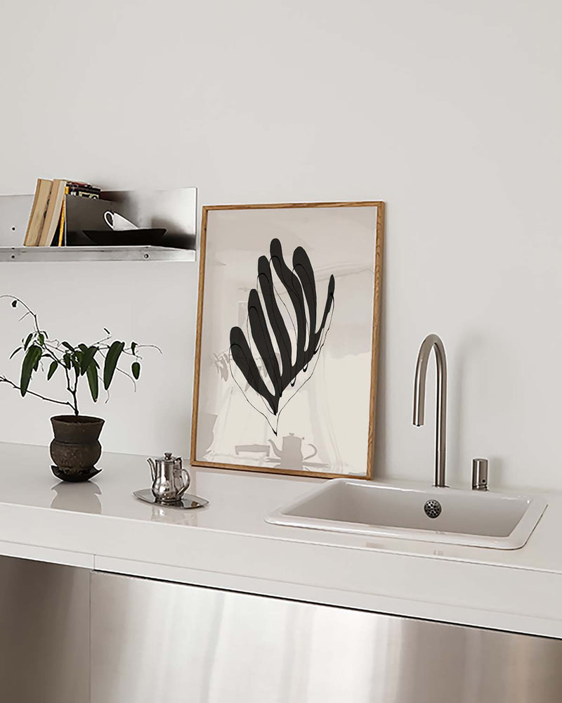 Minimalistisches Blatt Poster – Minimal Black Leaf