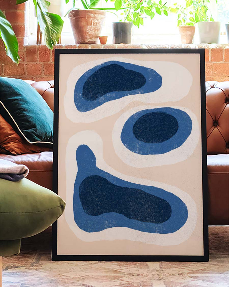 Organisches Blau Poster modern – Organic Blue Shapes