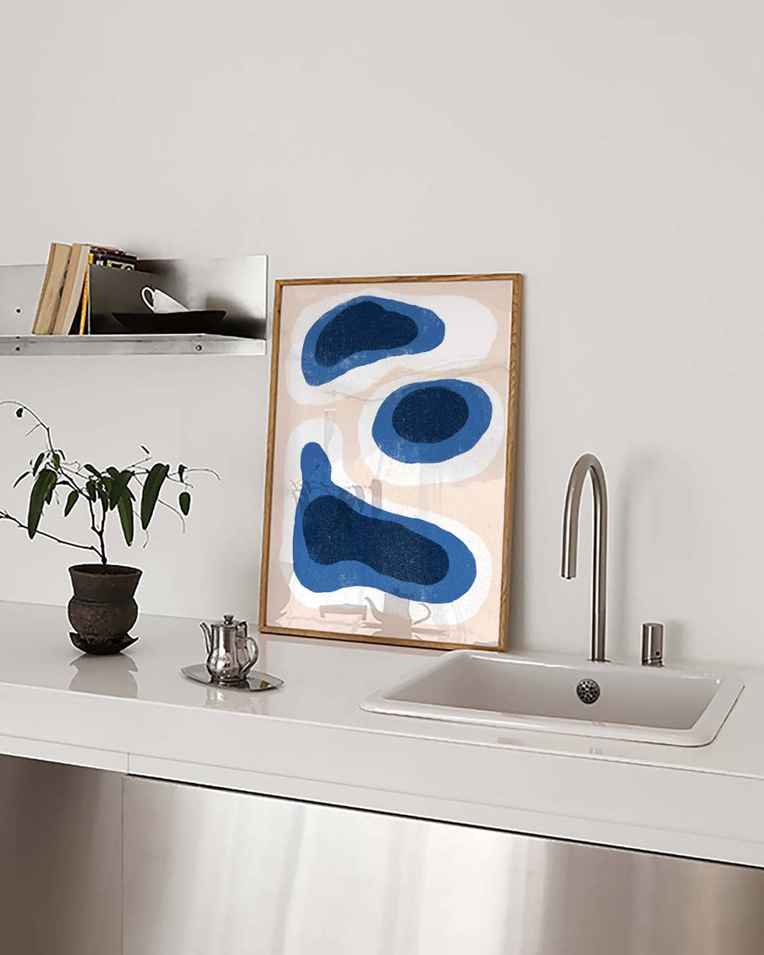 Organisches Blau Poster modern – Organic Blue Shapes