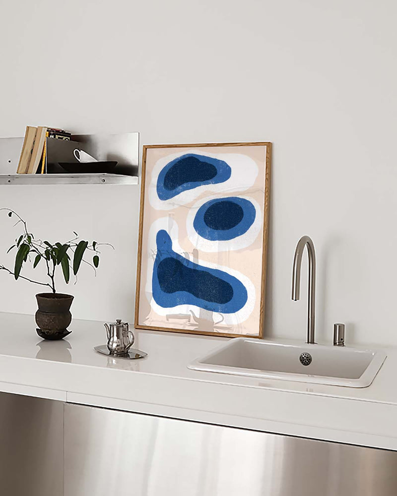 Organisches Blau Poster modern – Organic Blue Shapes