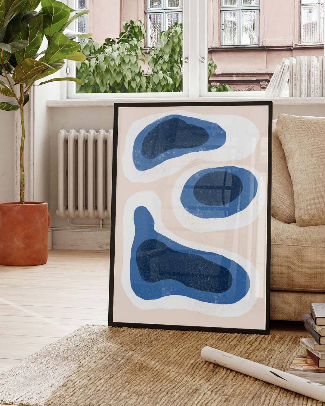 Organisches Blau Poster modern – Organic Blue Shapes