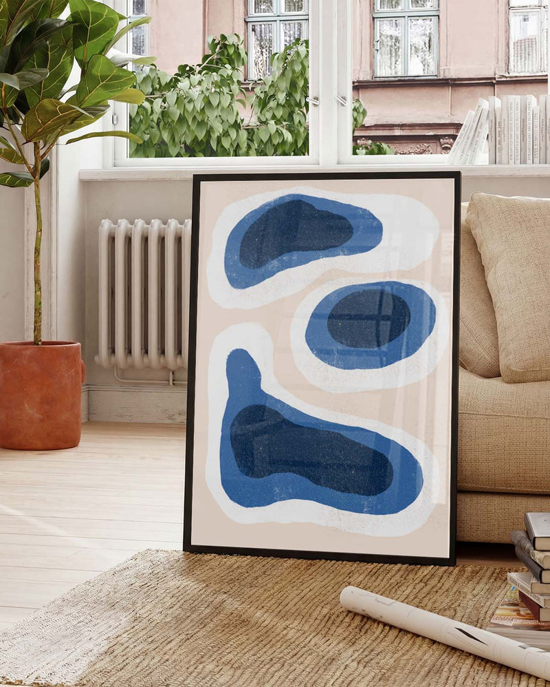 Organisches Blau Poster modern – Organic Blue Shapes
