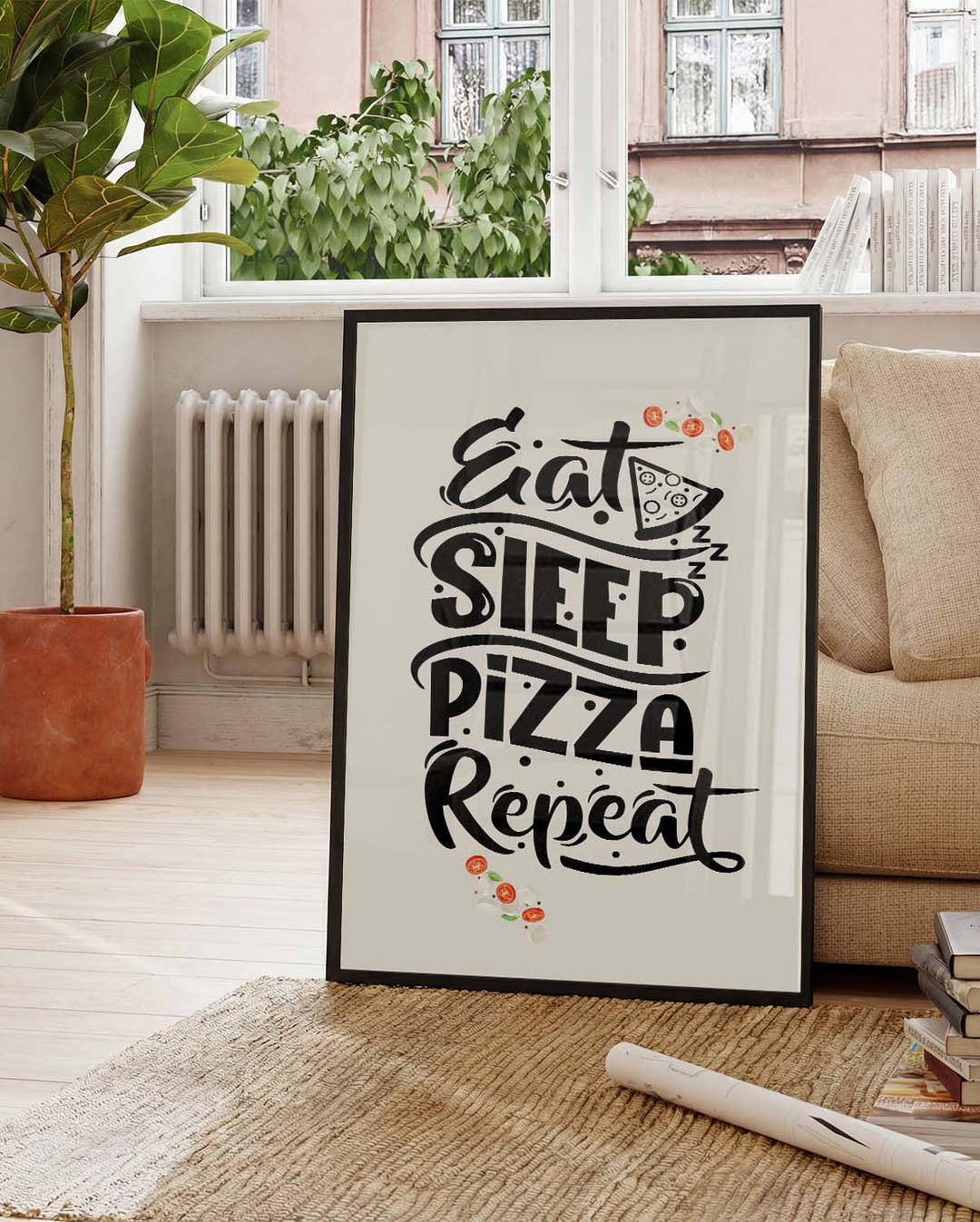 Pizza Typografie Poster – Pizza Repeat
