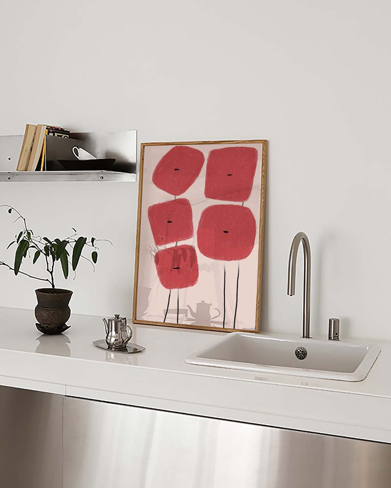 Rote Blume Minimal Poster – Red Flower Minimal