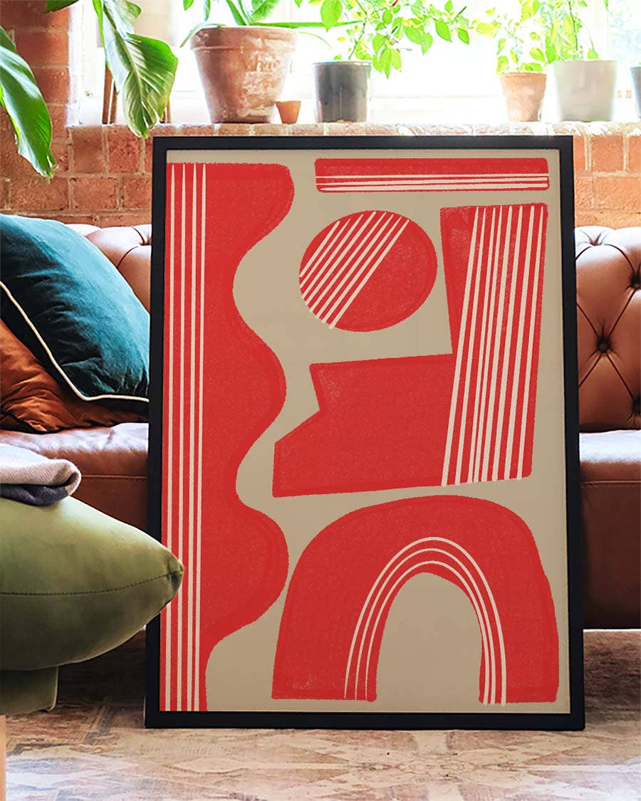 Rotes Geometrisches Abstrakt Poster – Red Geometric Abstract