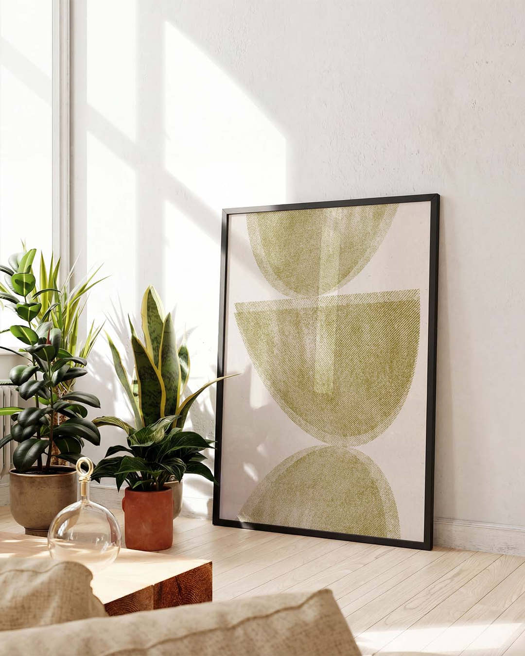 Abstraktes Minimal Poster – Soft Green Semi Circles