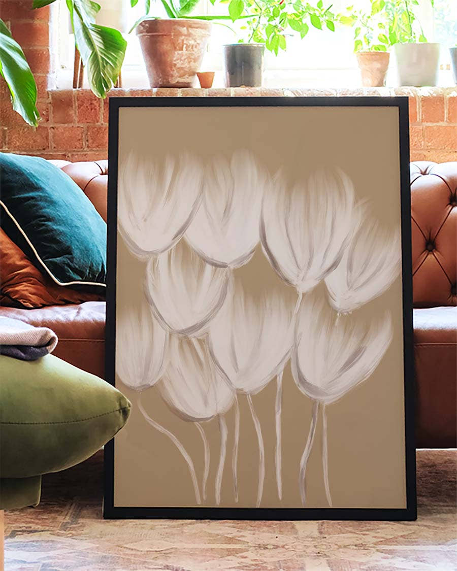 Soft Tulip Cluster Poster – Minimalistische Tulpen