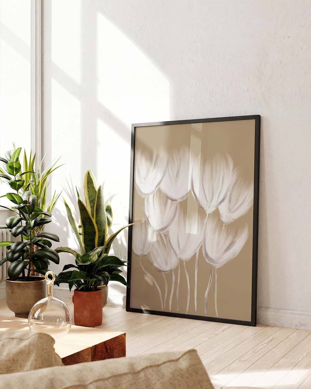 Soft Tulip Cluster Poster – Minimalistische Tulpen