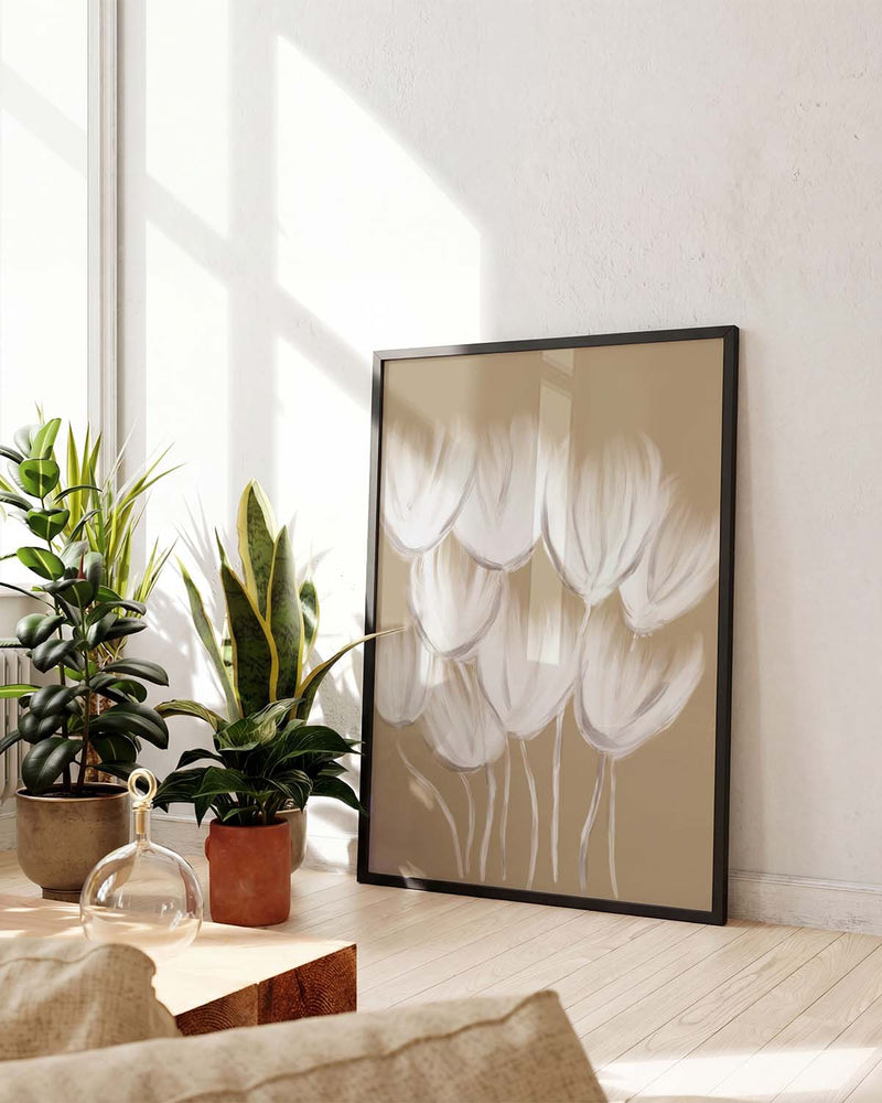 Soft Tulip Cluster Poster – Minimalistische Tulpen