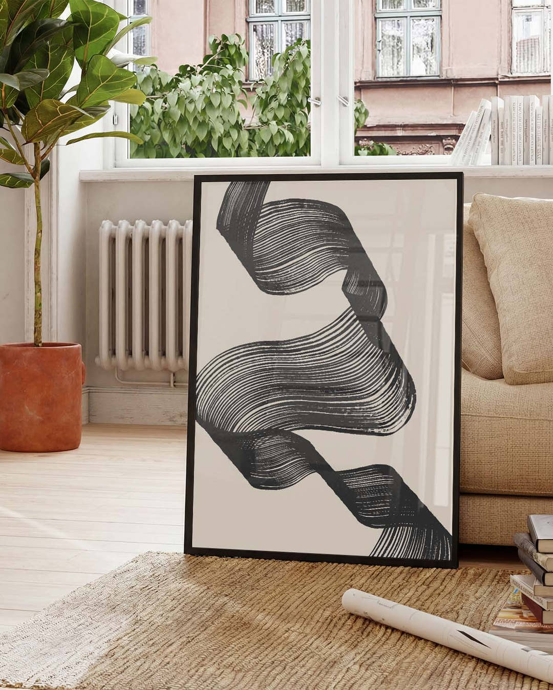Abstraktes Linien Poster modern – Tanzende Bandform