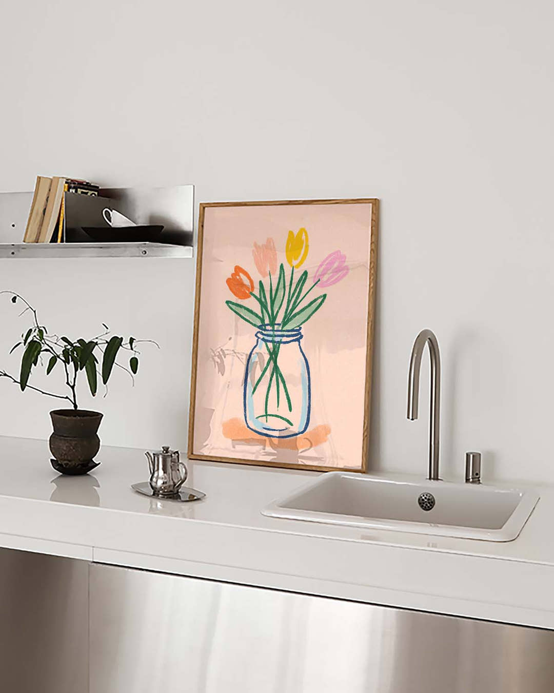 Blumen Illustration Poster – Tulips In Glass Vase