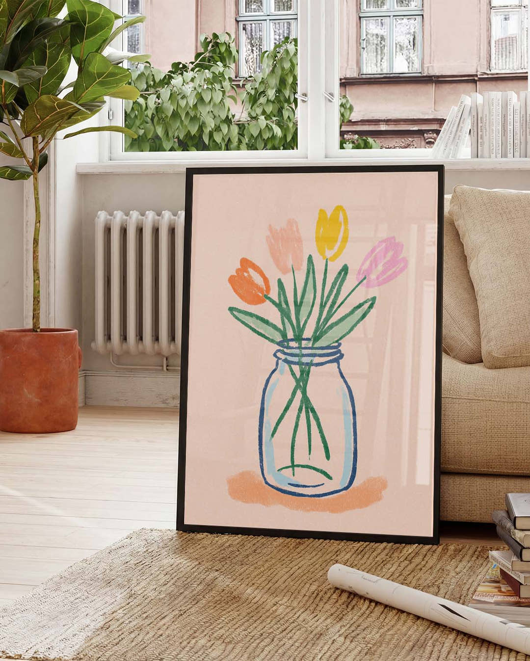 Blumen Illustration Poster – Tulips In Glass Vase